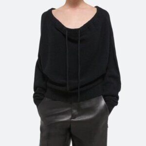 Helmut Lang Ruched Dolman Sleeve Women's Sweater XL Black NWT